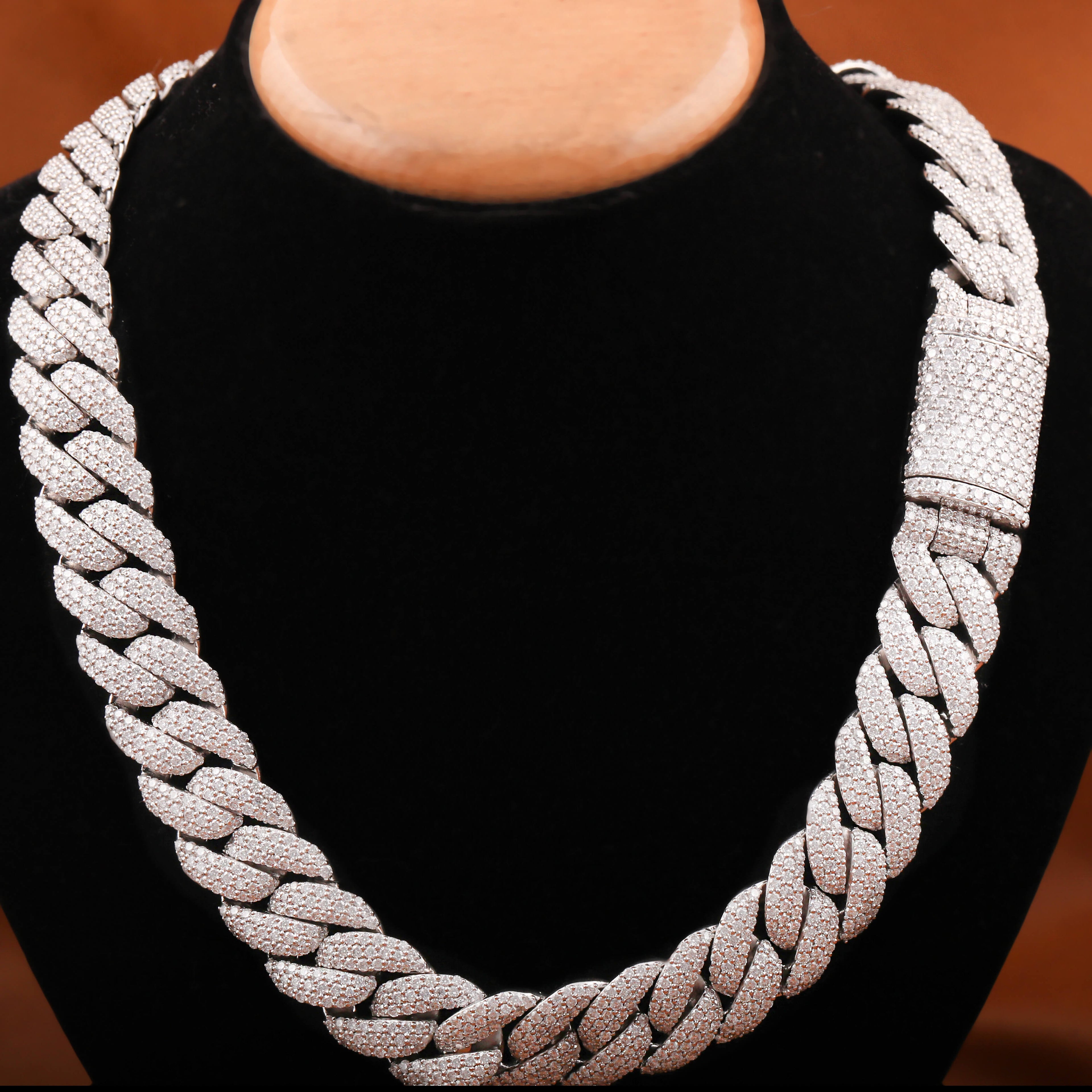 Round Cut Lab Grown Diamond Cuban Chain Necklace