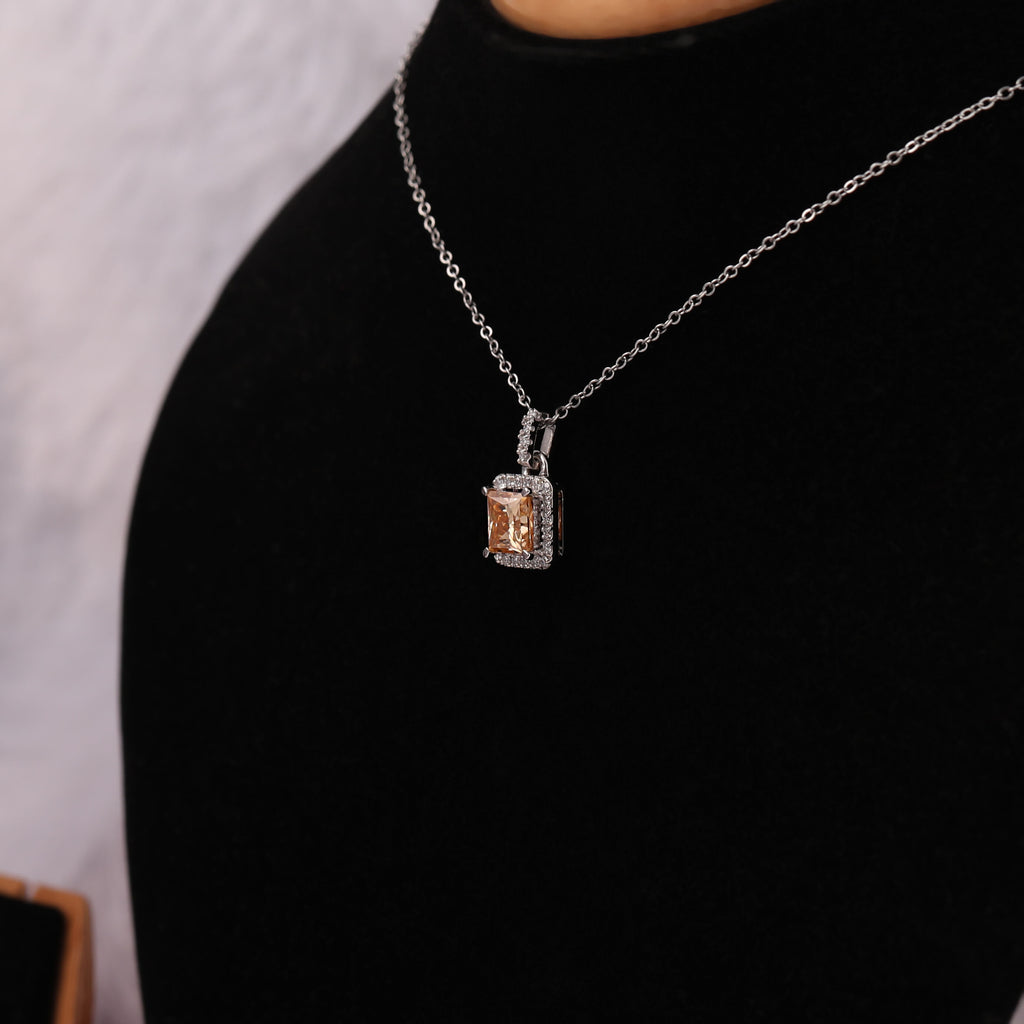 Yellow Square Radiant Cut Lab Grown Diamond Halo Pendant Necklace