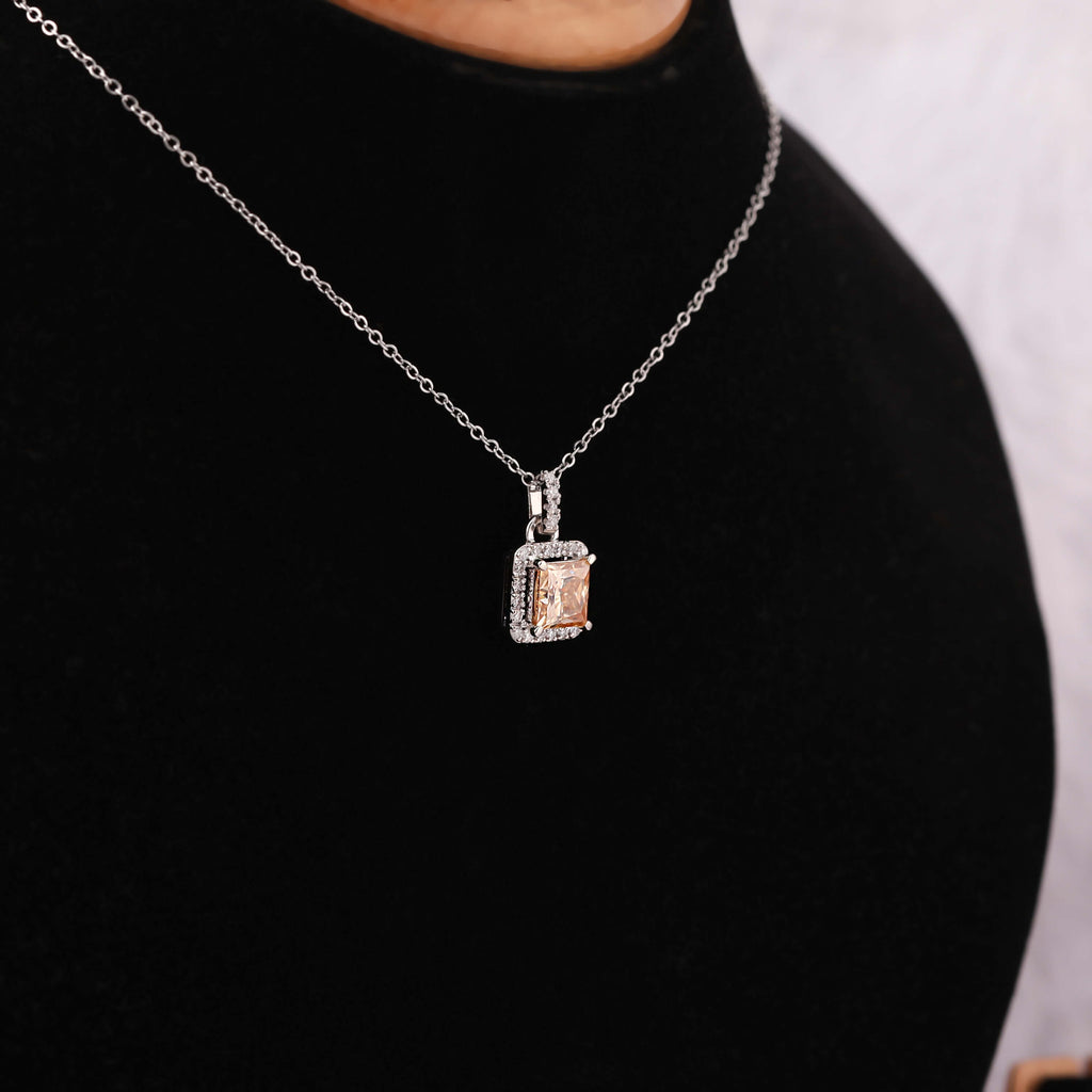 Yellow Square Radiant Cut Lab Grown Diamond Halo Pendant Necklace