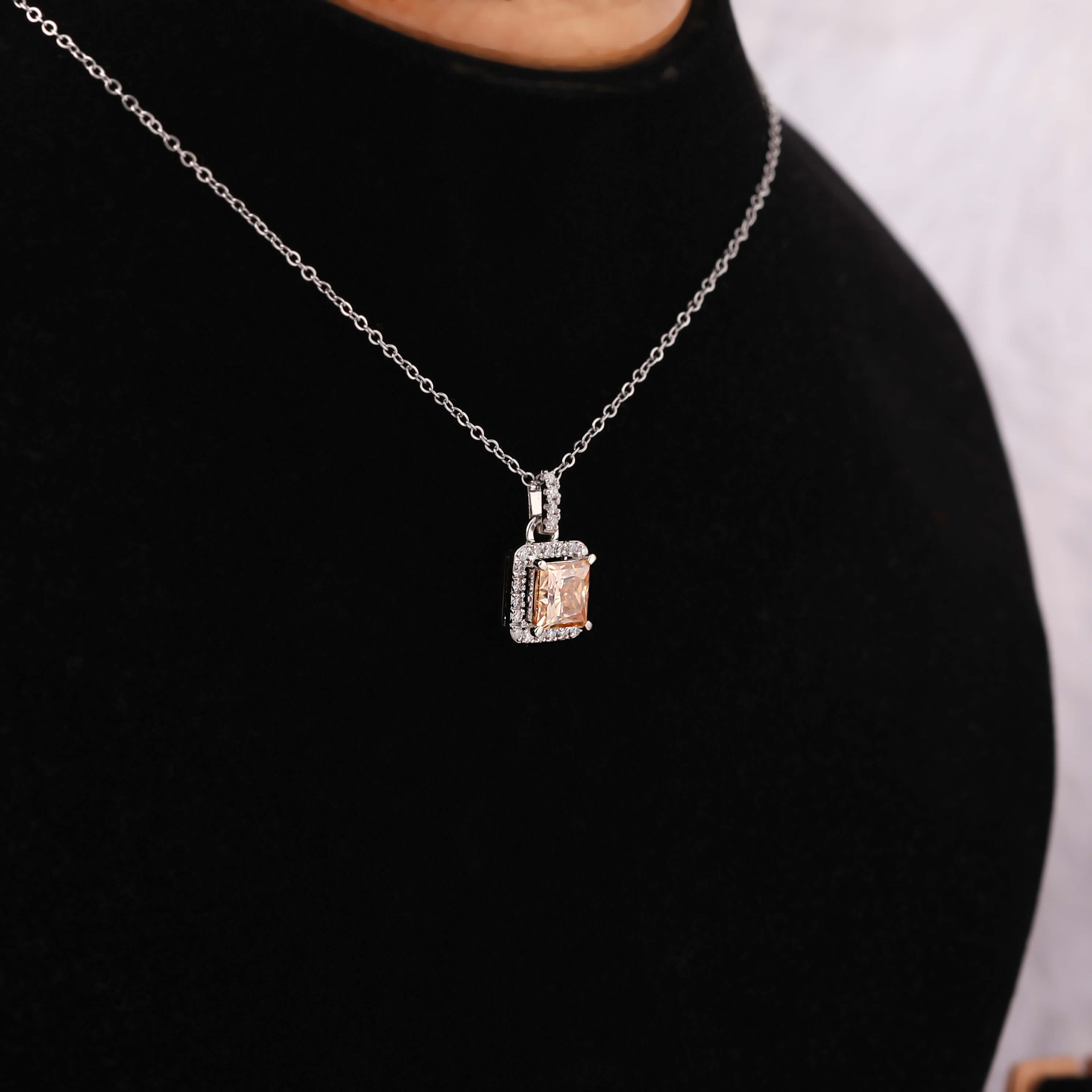 Yellow Square Radiant Cut Lab Grown Diamond Halo Pendant Necklace