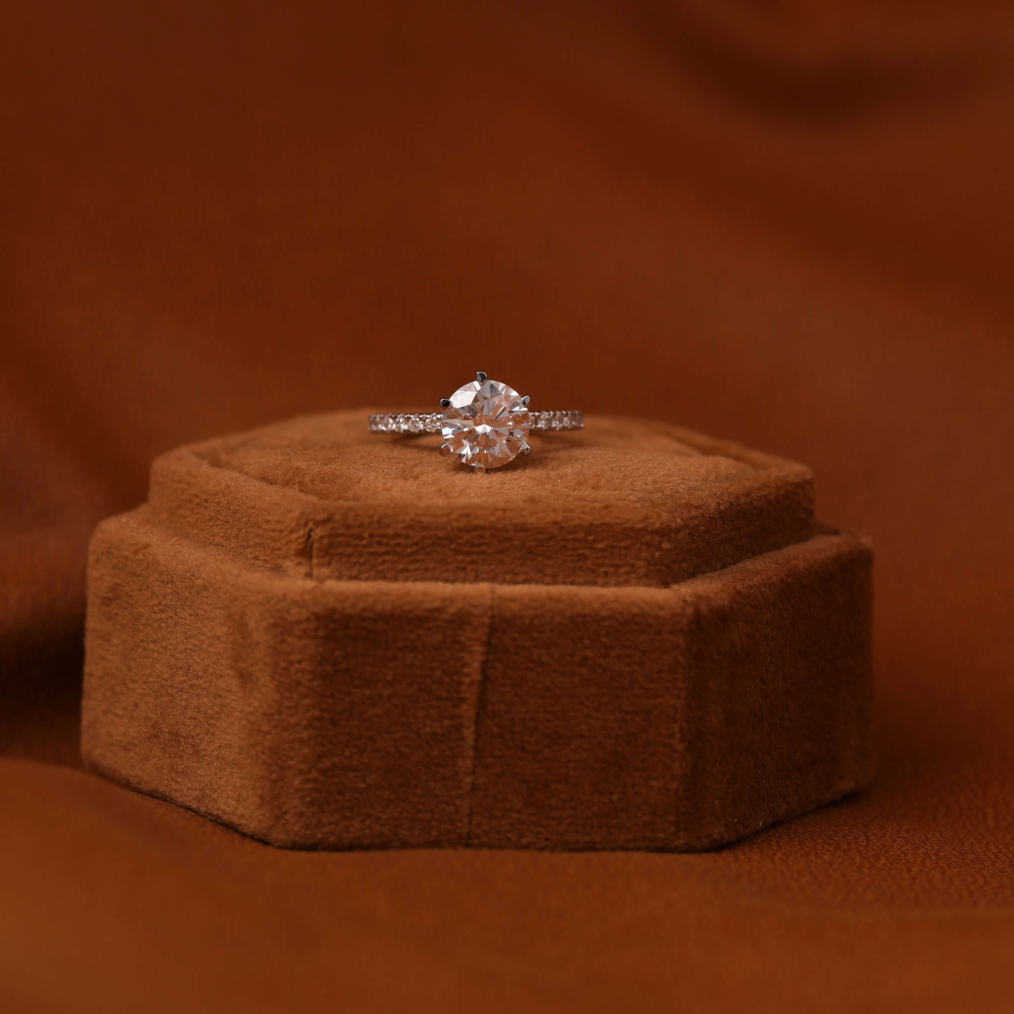 Round Cut Lab Grown Diamond Pave Setting Engagement Ring