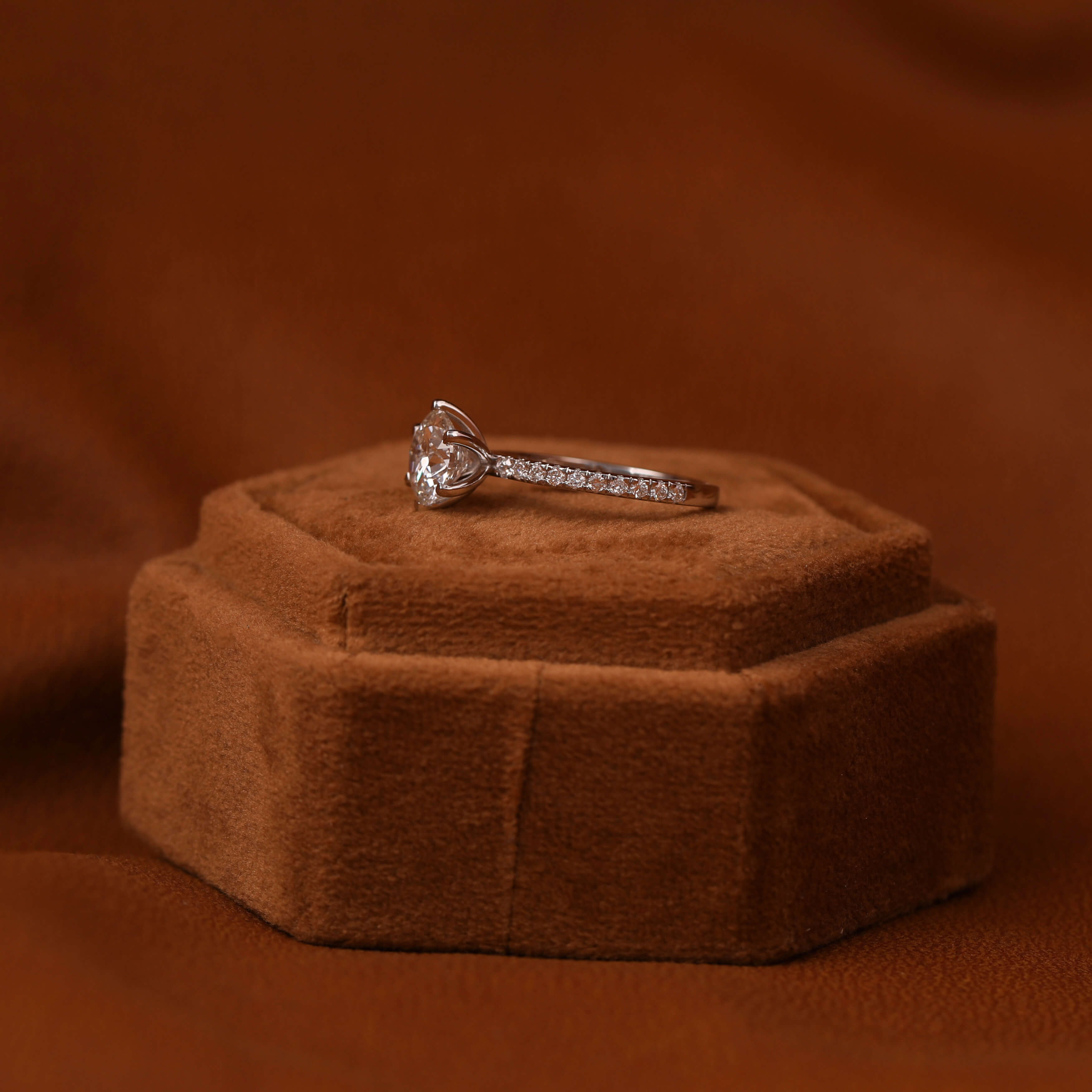 Round Cut Lab Grown Diamond Pave Setting Engagement Ring