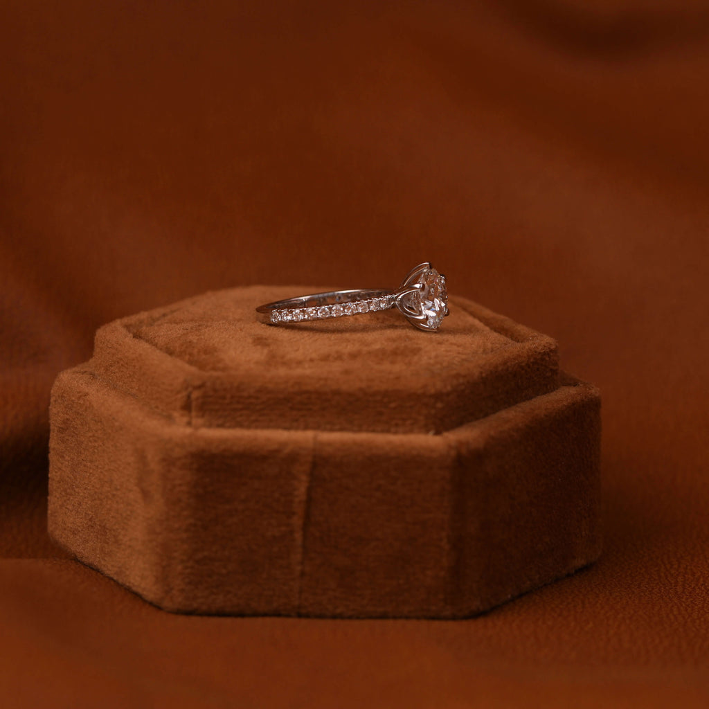 Round Cut Lab Grown Diamond Pave Setting Engagement Ring