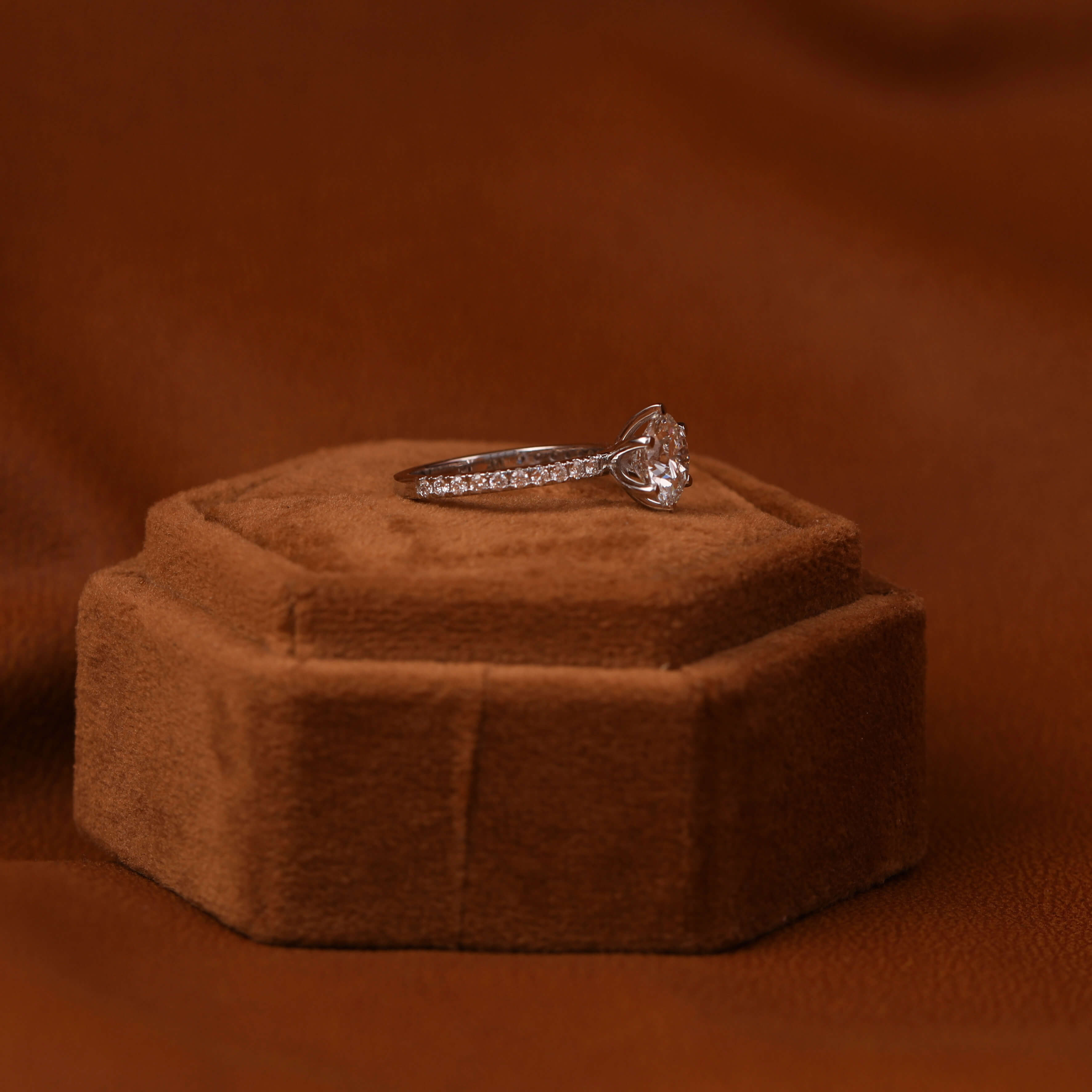 Round Cut Lab Grown Diamond Pave Setting Engagement Ring