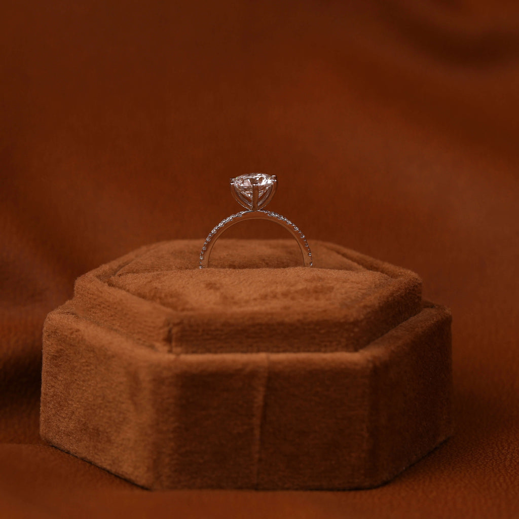 Round Cut Lab Grown Diamond Pave Setting Engagement Ring