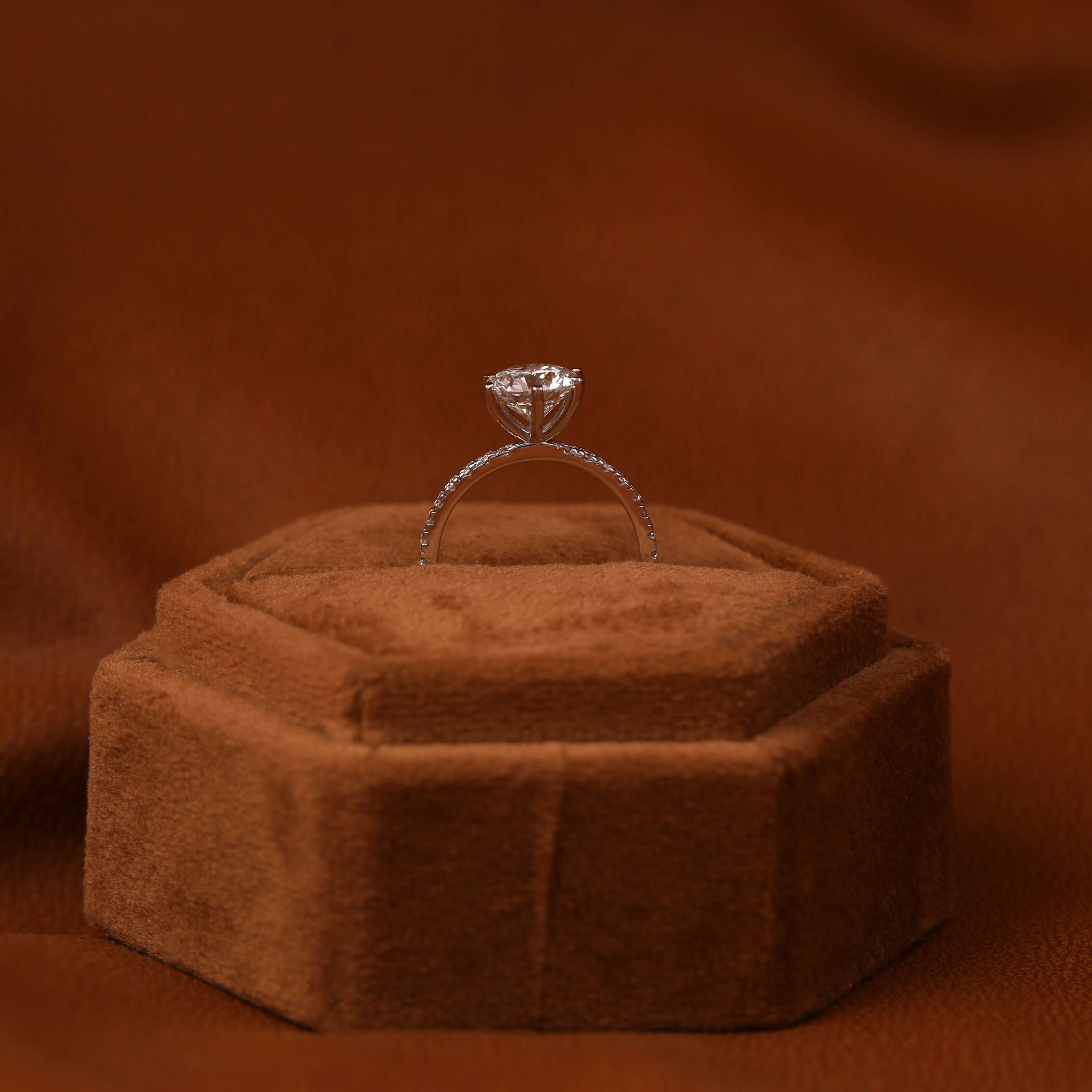 Round Cut Lab Grown Diamond Pave Setting Engagement Ring