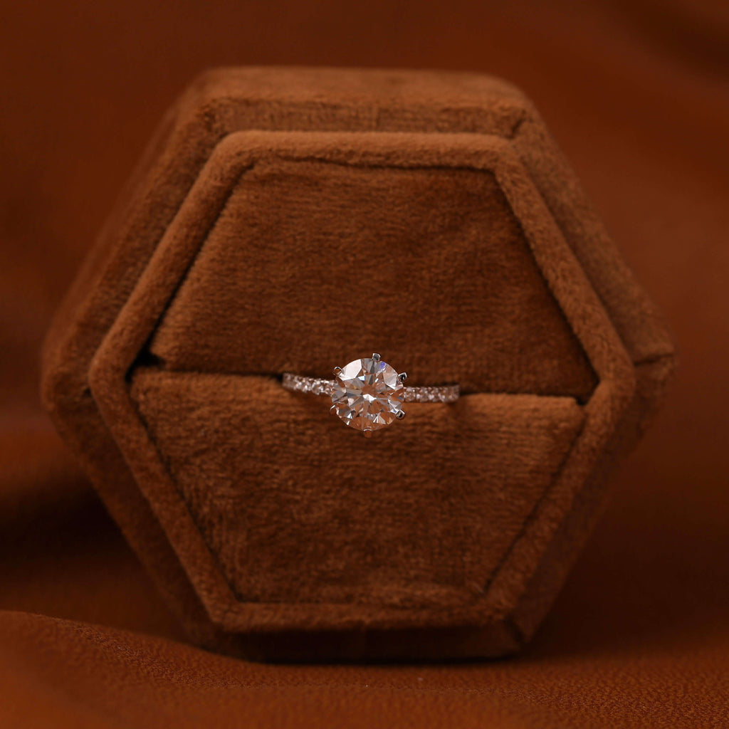 Round Cut Lab Grown Diamond Pave Setting Engagement Ring