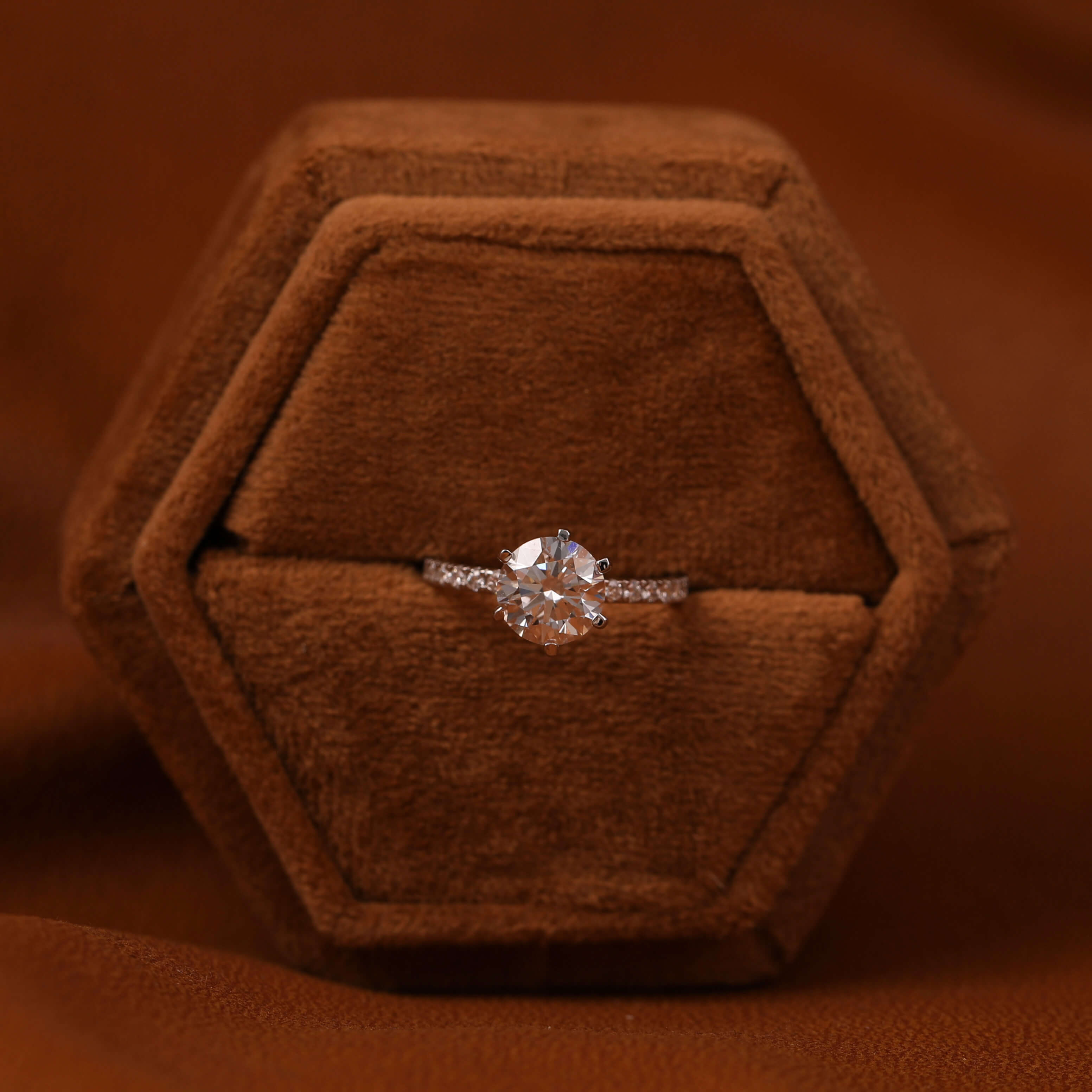 Round Cut Lab Grown Diamond Pave Setting Engagement Ring